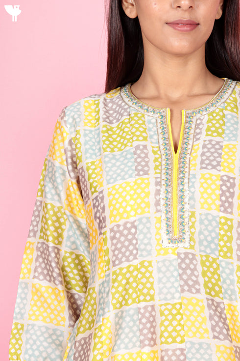 Chanderi Silk Kurta And Pant Set With Dupatta Block Print